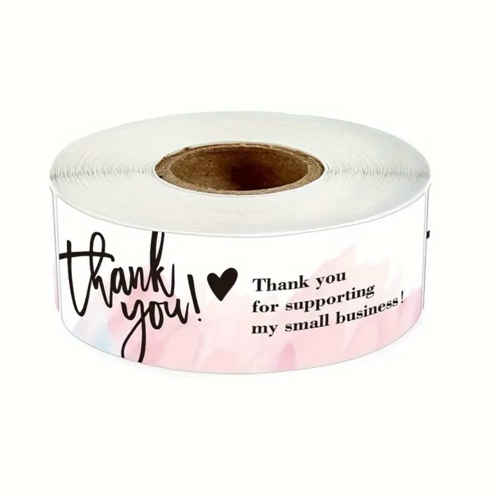 Thank You Label Roll - White and Pink, NEW